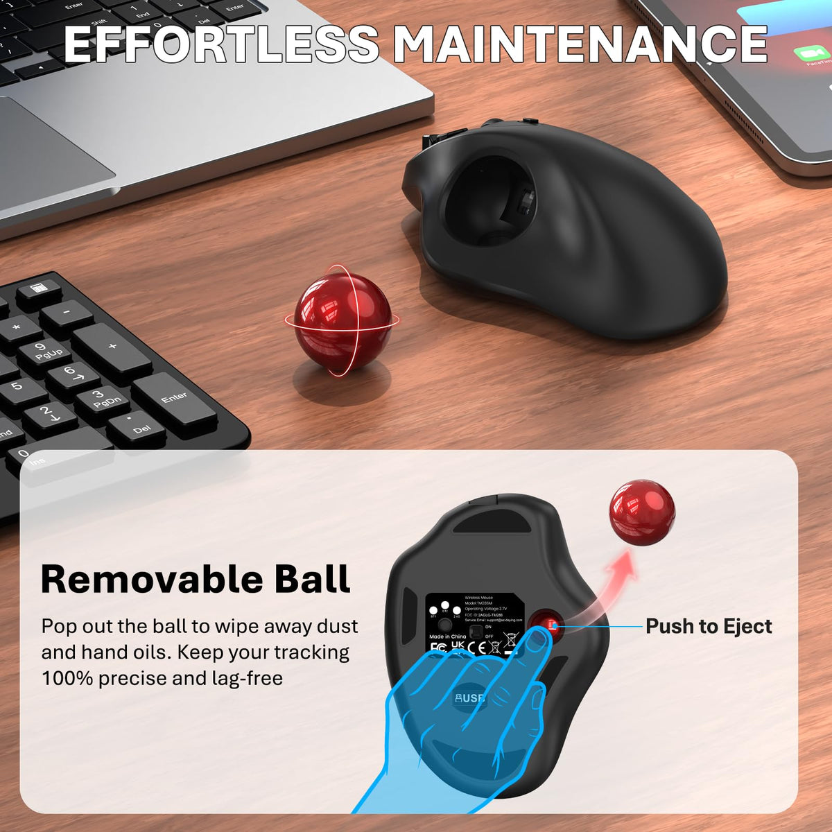 Wireless Trackball Mouse, Ergonomic with 30° Tilt, 5 DPI, Red P595434