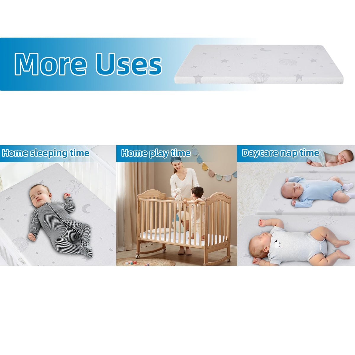 Pack and Play Mattress Pad 38"x26"x3" Dual-Sided U6188