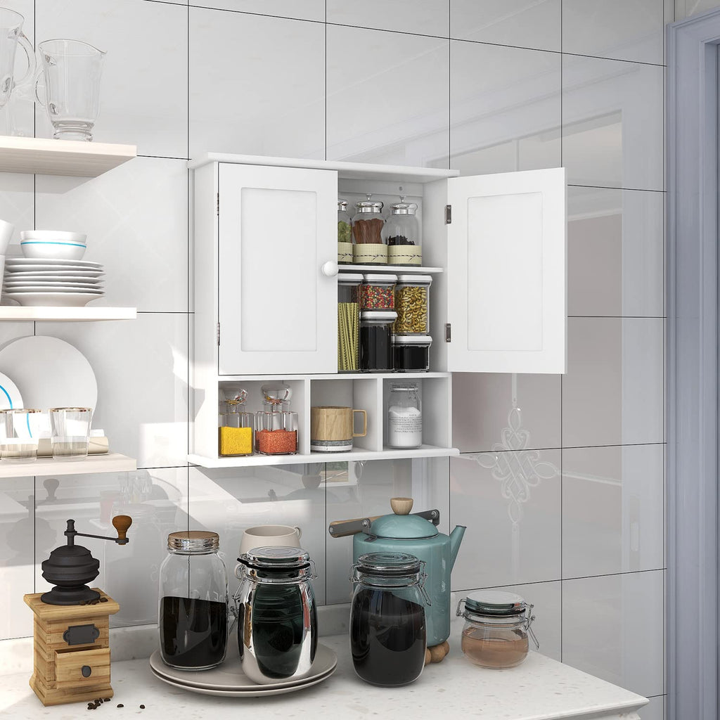 White Bathroom Wall Cabinet with 2 Door Adjustable Shelves K36970