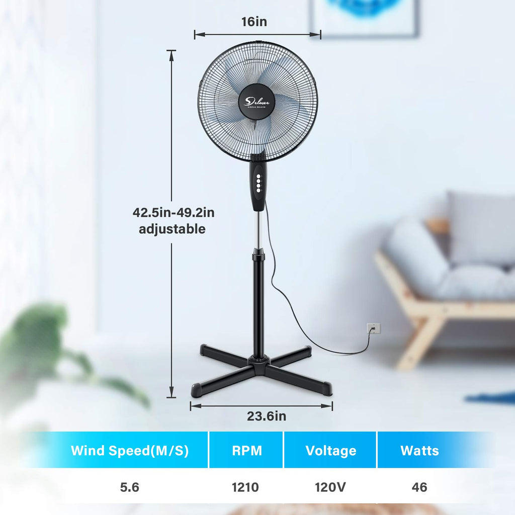 16″ 3 Speed Oscillating Pedestal Stand Fan, Black N873