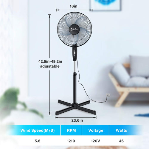 16″ 3 Speed Oscillating Pedestal Stand Fan, Black N873