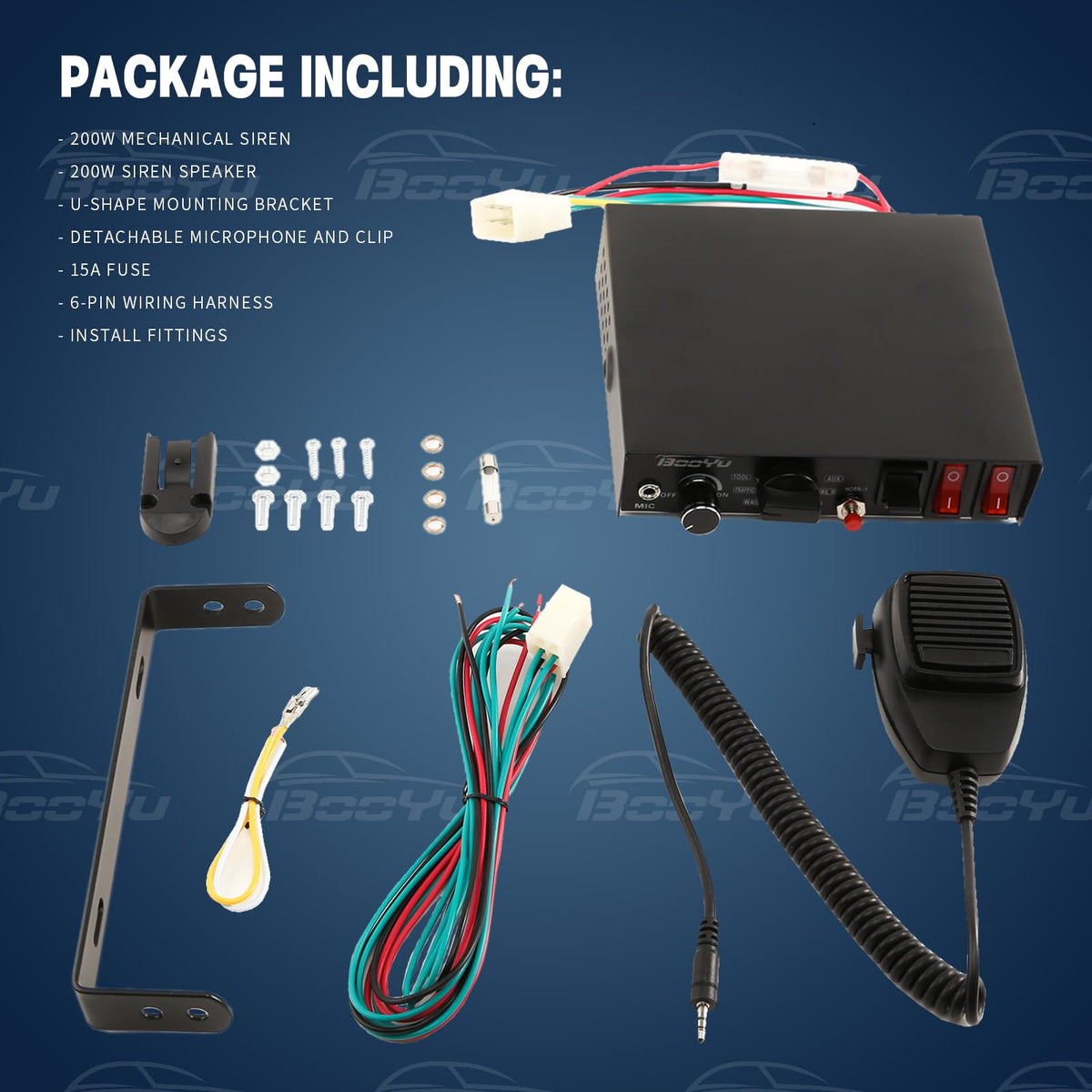 12V 200W 9Tone Slim Speaker Horn Alarm PA System Emergency Siren H400464