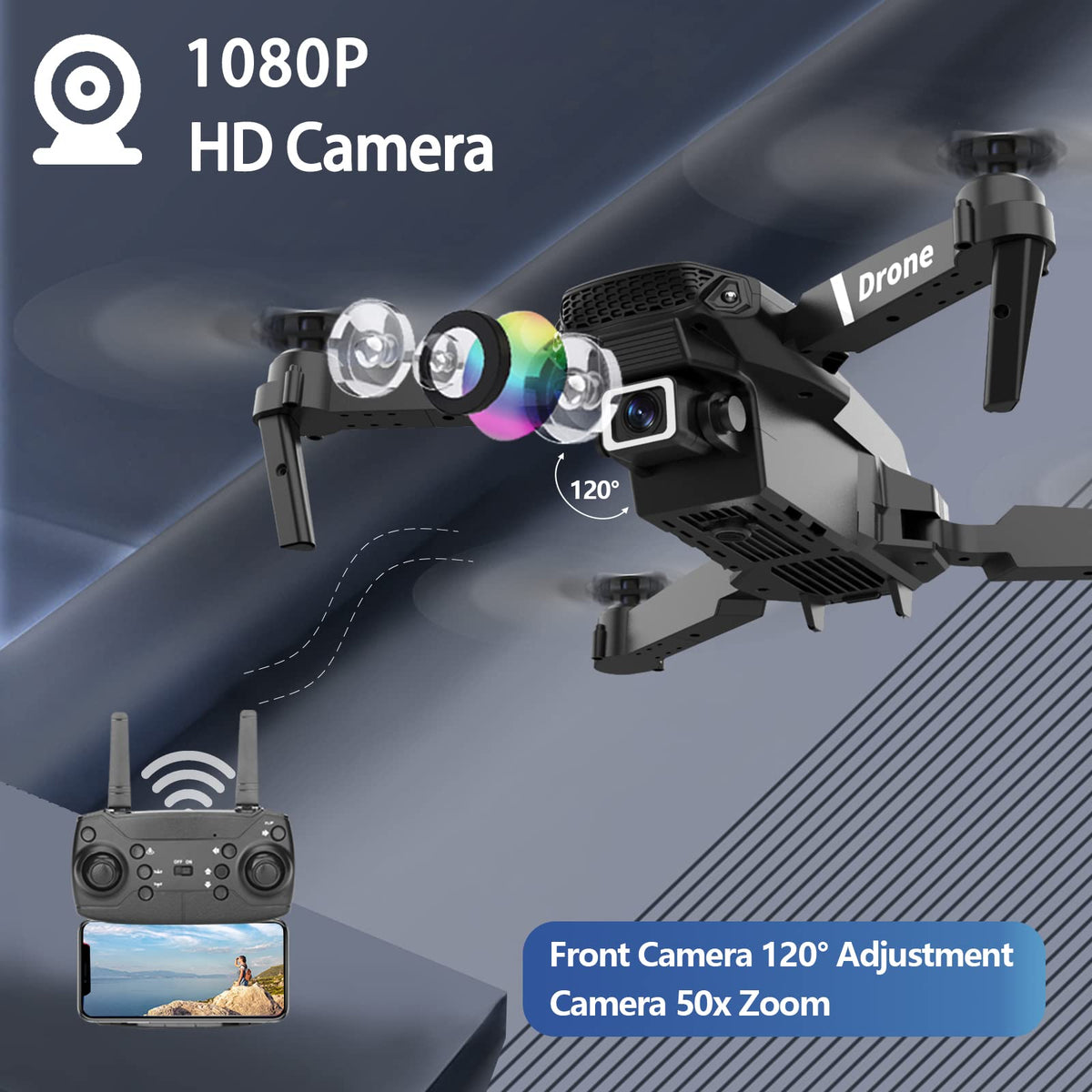 Foldable RC Quadcopter Drone with 1080P Camera, 2 Batteries, Carrying Case U760