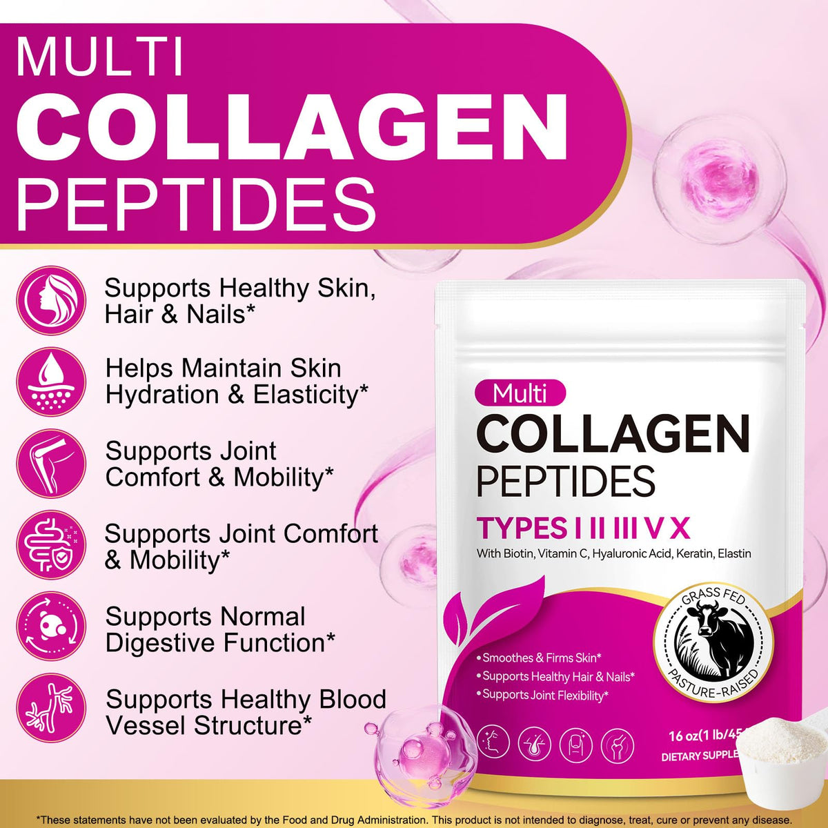 Collagen Peptides Powder, Unflavored Hydrolyzed Protein, 16 oz G6044