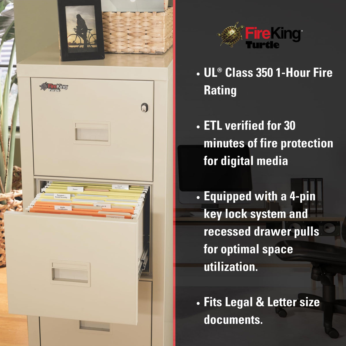 Black 4 Drawer Fire Rated File Cabinet J4292