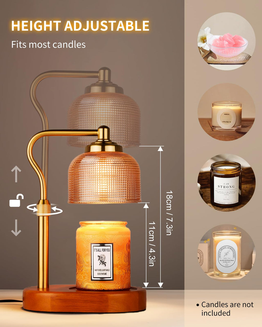 Electric Candle Warmer Lamp with Timer Dimmable Height Adjustable H8514