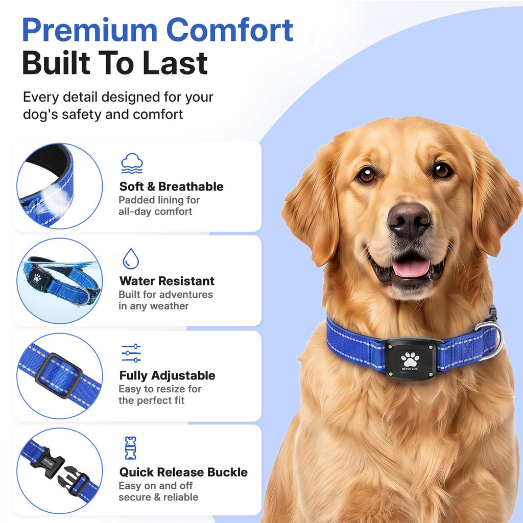 GPS Dog Collar with Tracker, Waterproof, Blue, L Z72867