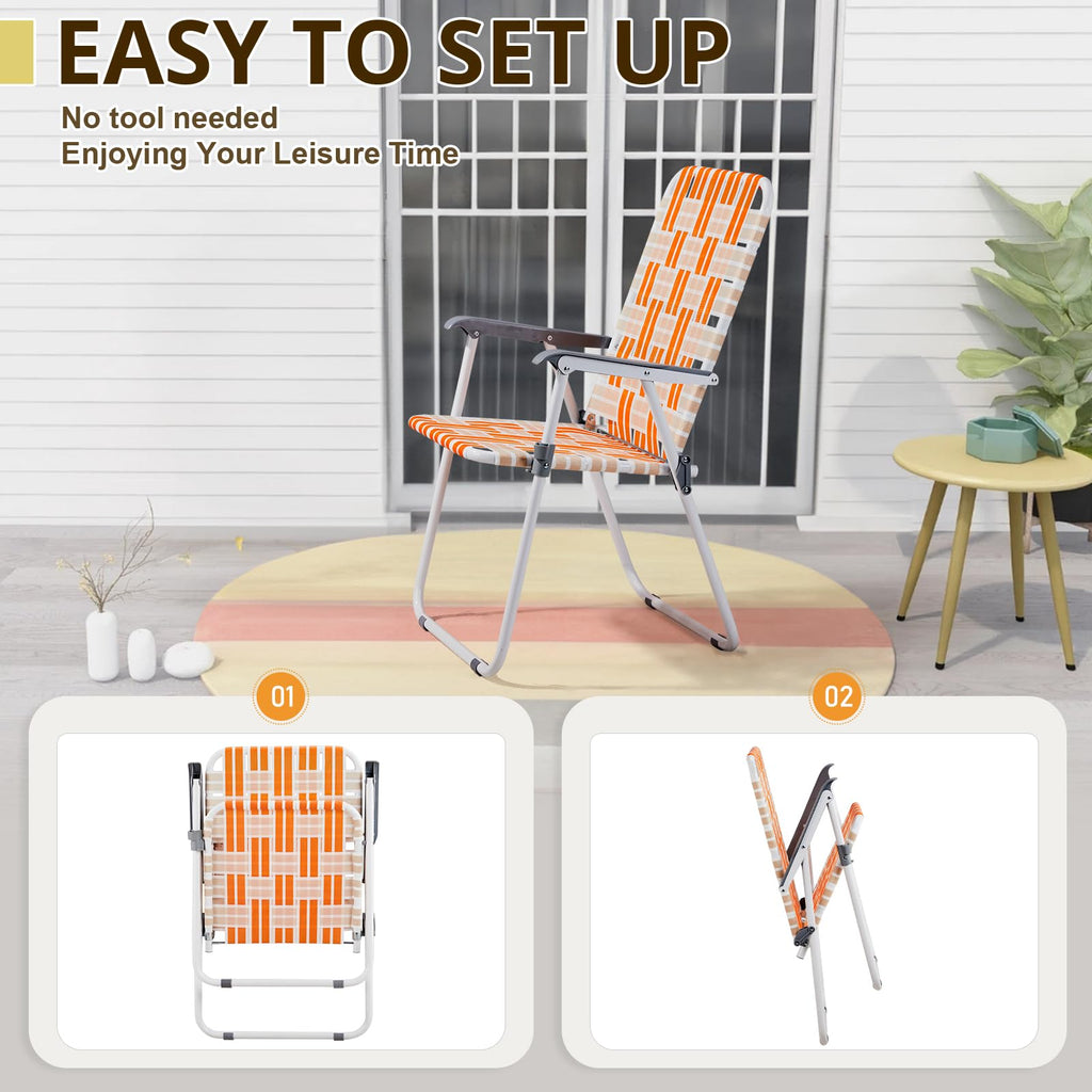 Orange & White Set of 2 Webbed Folding Beach Chairs A8236