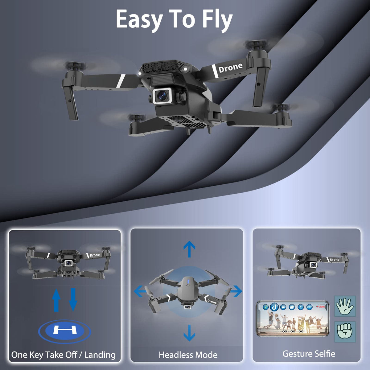 Foldable RC Quadcopter Drone with 1080P Camera, 2 Batteries, Carrying Case U760