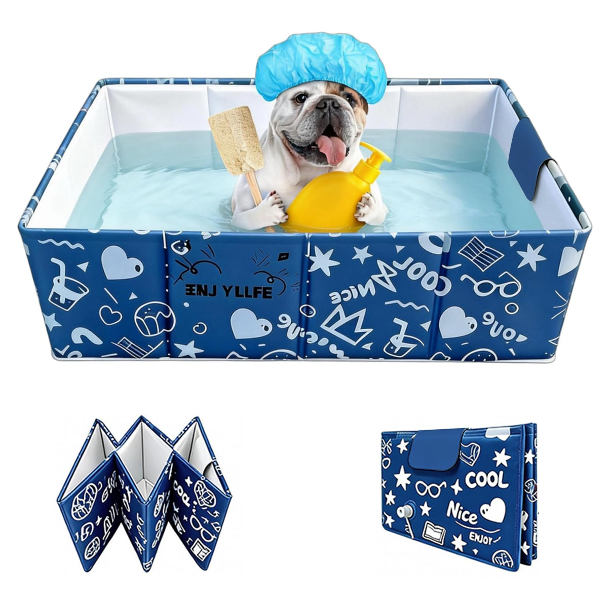Foldable Dog Bathtub for Small to Medium Dogs & Cats, Blue S570