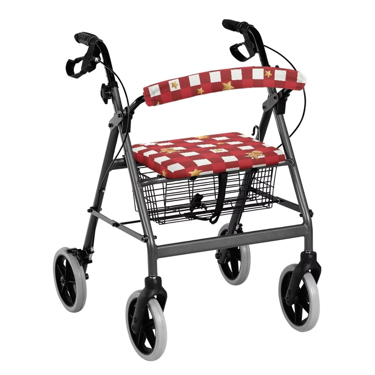 Red Lattice Rollator Walker Accessories Seat and Backrest Rollbar Covers Washable O139764