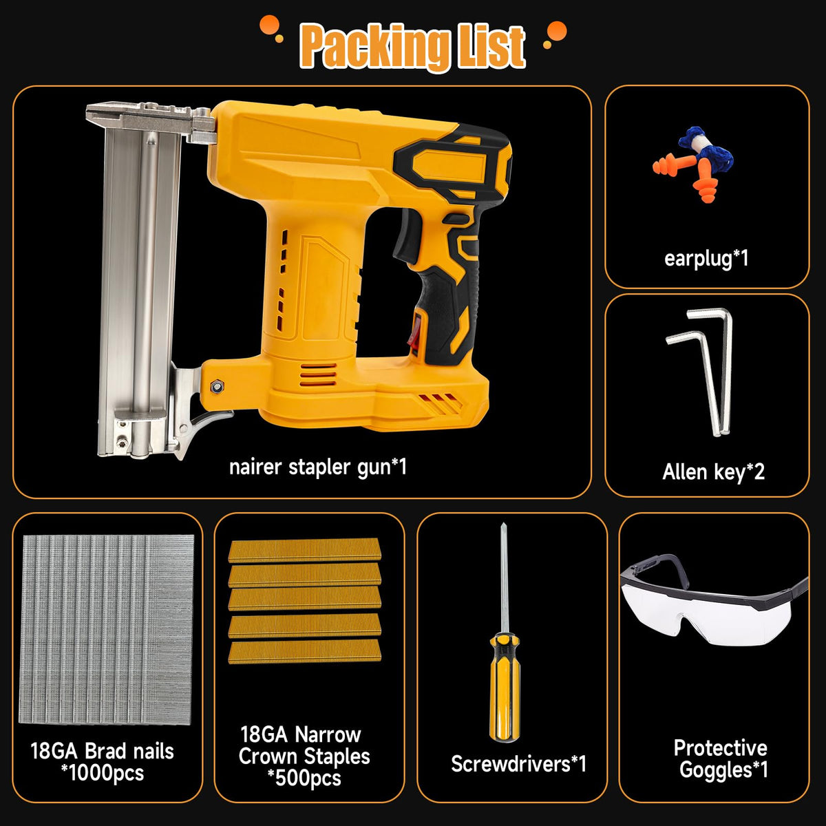 Cordless 2-in-1 Brad Nailer/Stapler Kit with 1000 Straight Nails, 500 U Nails S165
