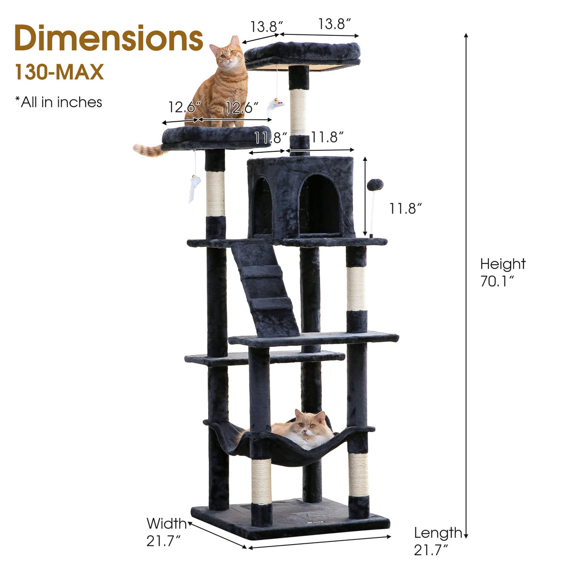 70.1-Inch Multi-Level Plush Cat Tree with Hammock E7024