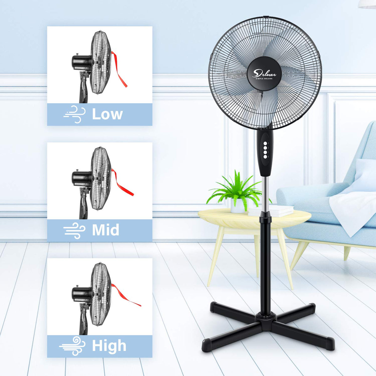 16″ 3 Speed Oscillating Pedestal Stand Fan, Black N873