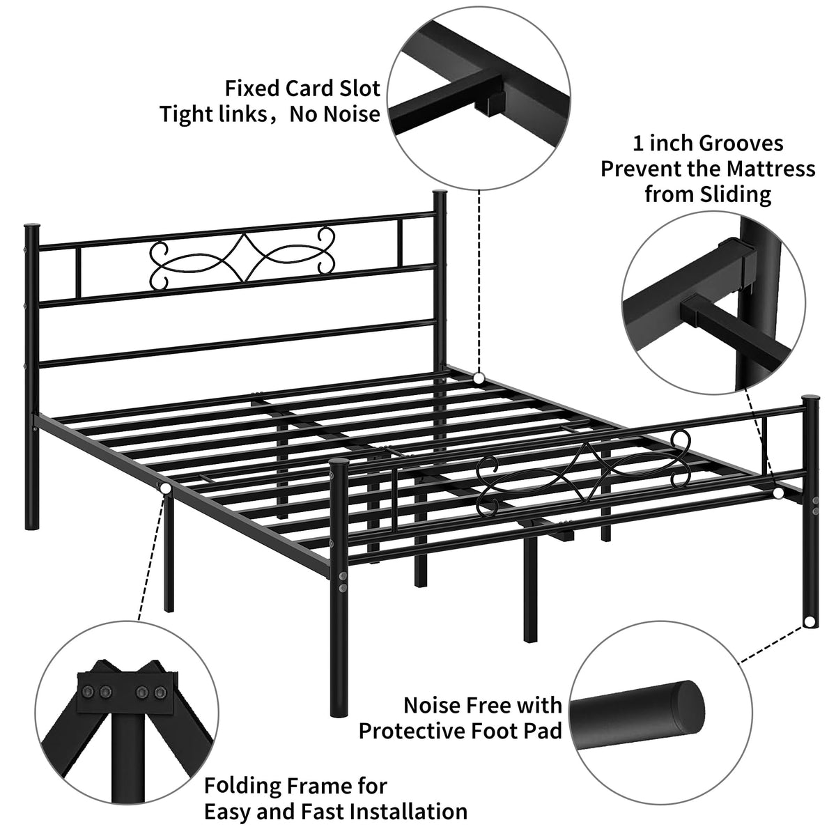 14" Full Size Metal Platform Bed Frame with Headboard X25810