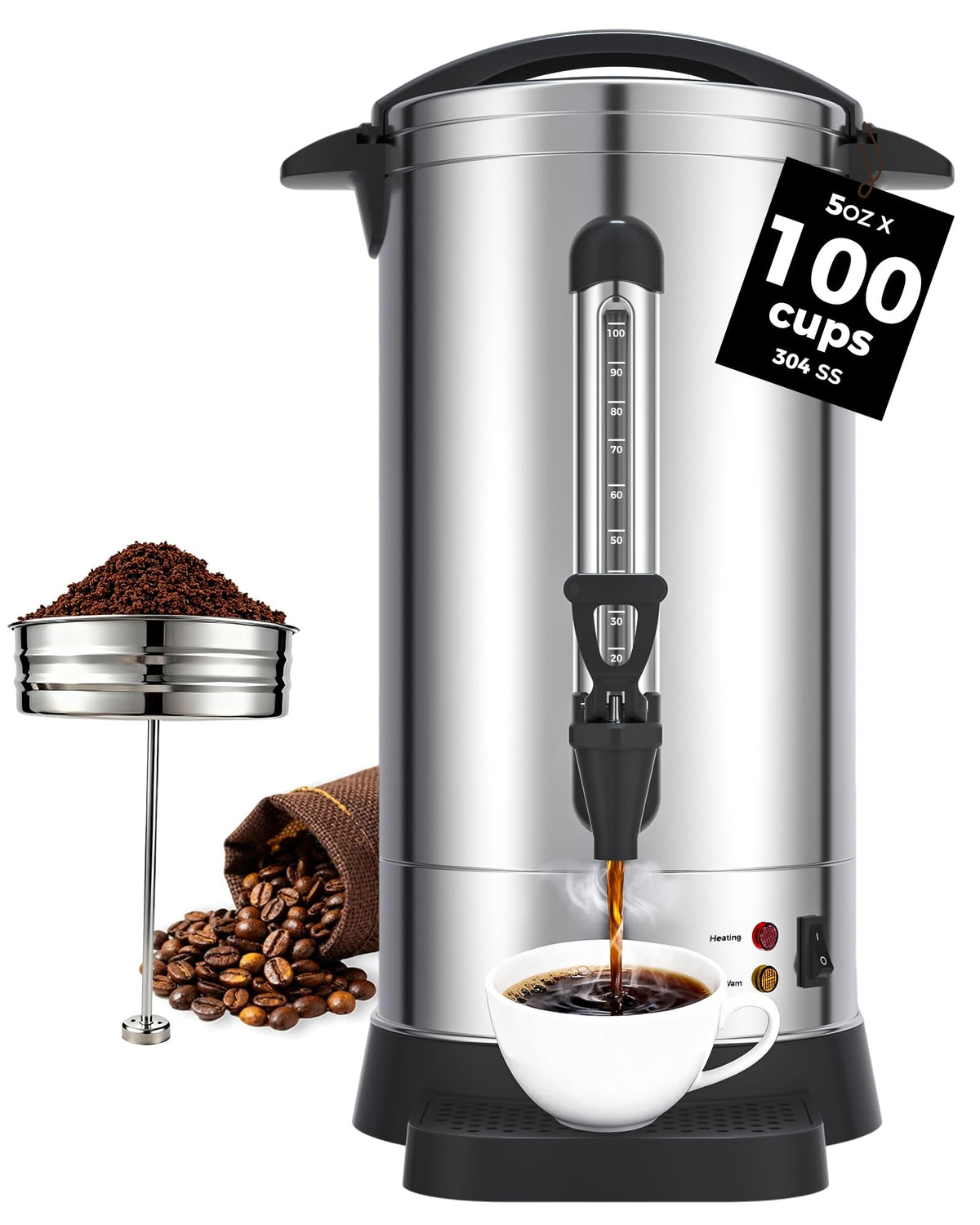 1500W 100 Cup Stainless Steel Commercial Coffee Urn T41894