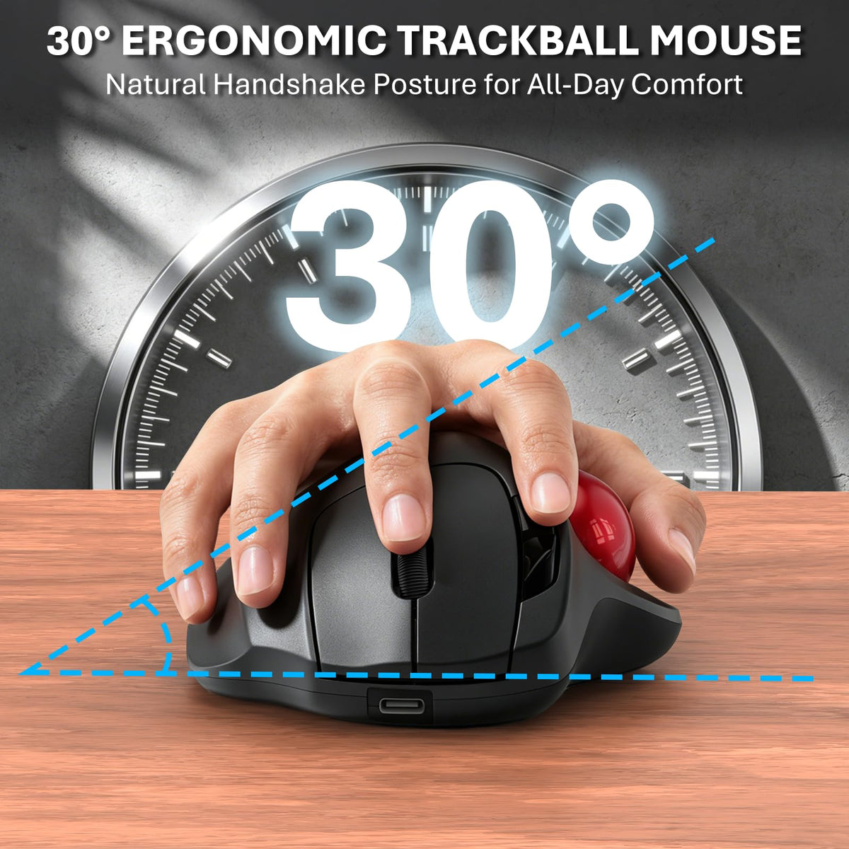 Wireless Trackball Mouse, Ergonomic with 30° Tilt, 5 DPI, Red P595434