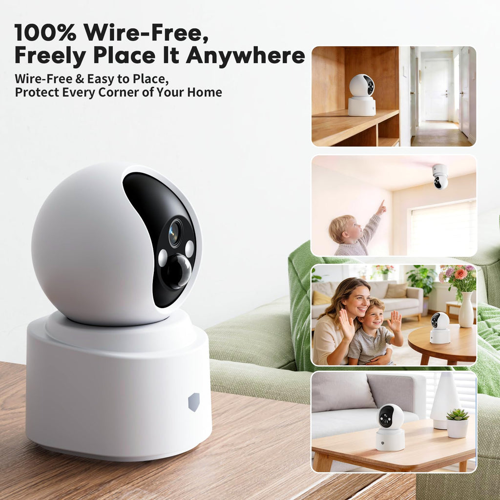 Battery Powered Wireless Indoor Security Camera, 4MP HD Pan/Tilt, 6000mAh Rechargeable, 5G&2.4G WiFi 6 E5382