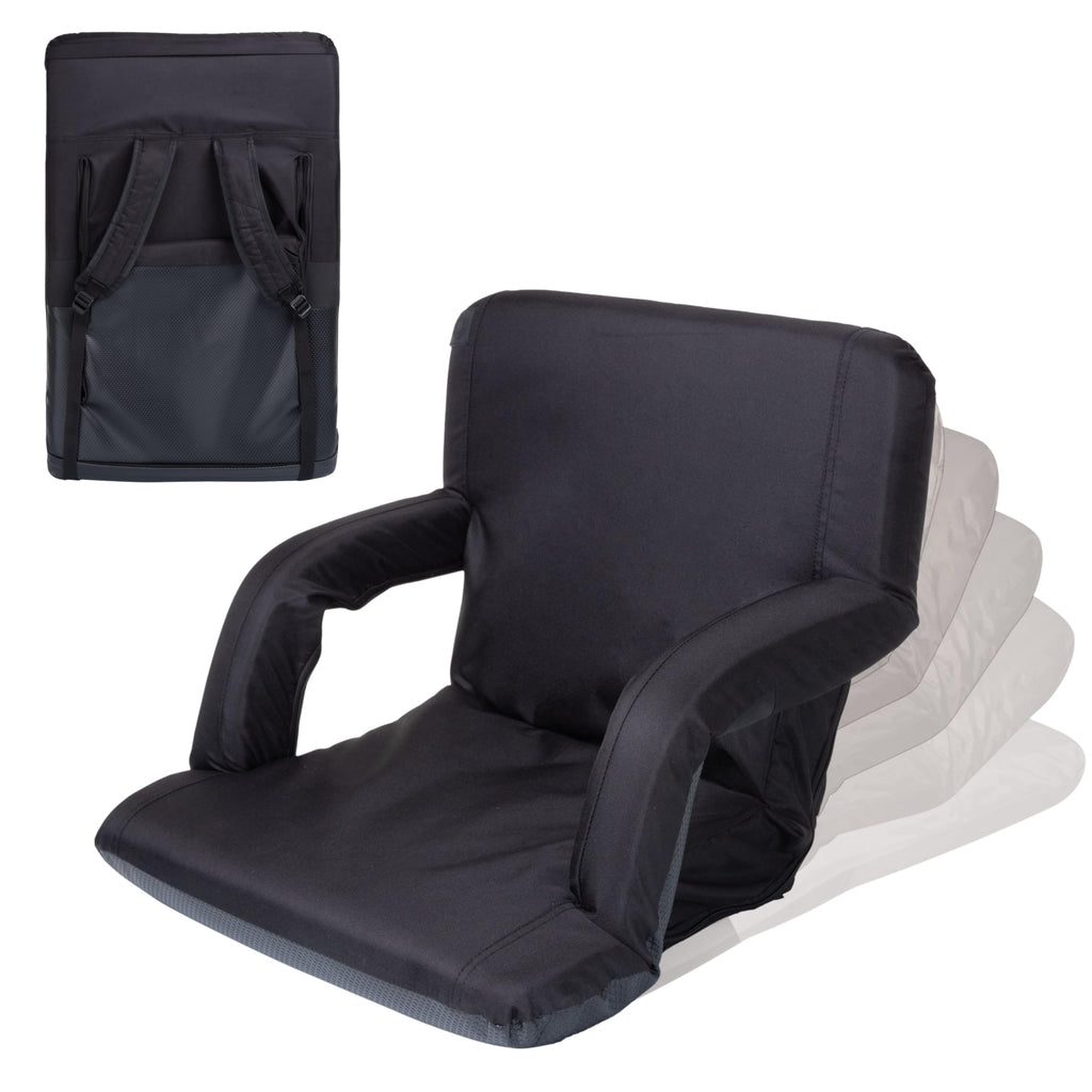Portable Reclining Folding Stadium Seat with Back Support, Black W278