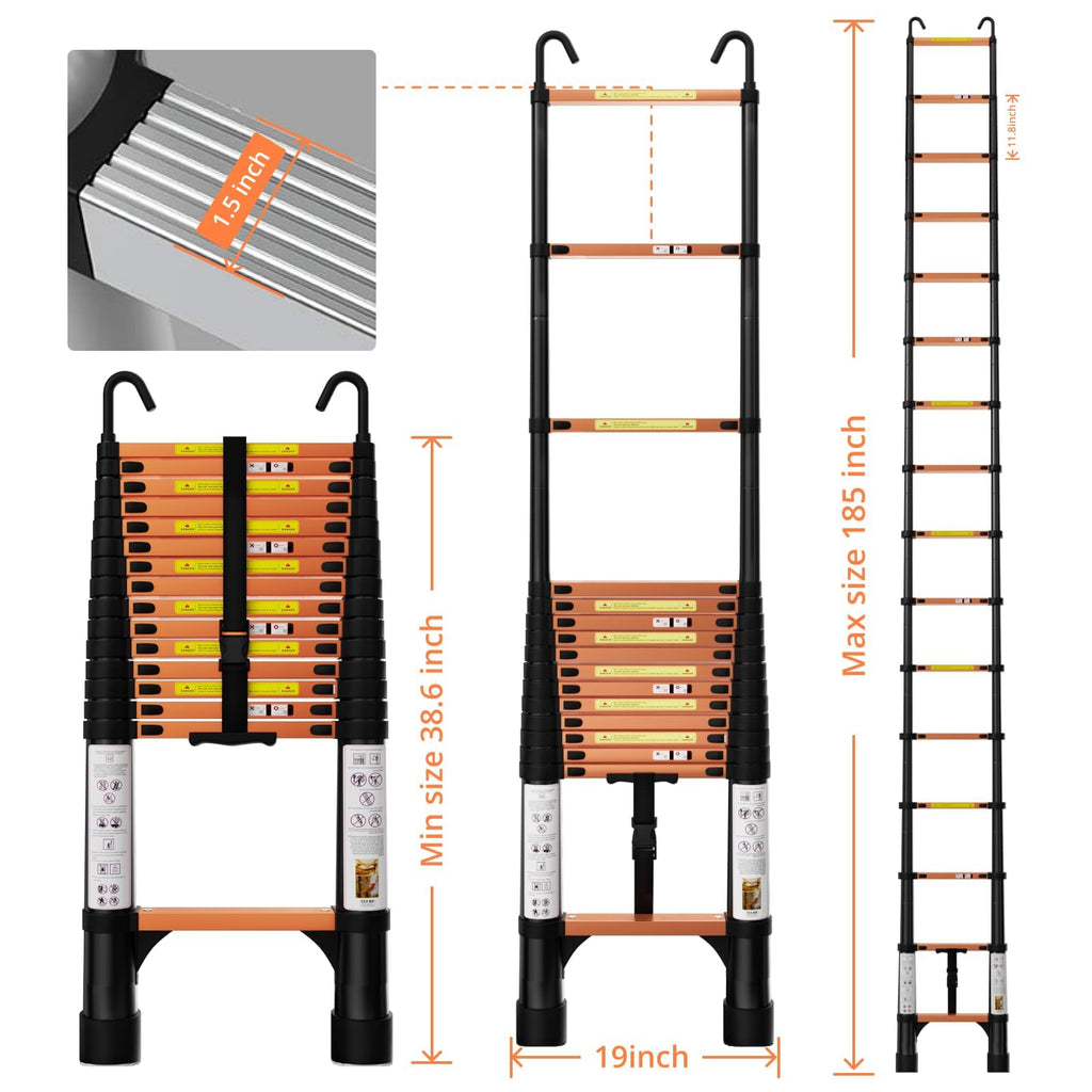 15.5FT Aluminum Telescoping Ladder with Hooks D97315