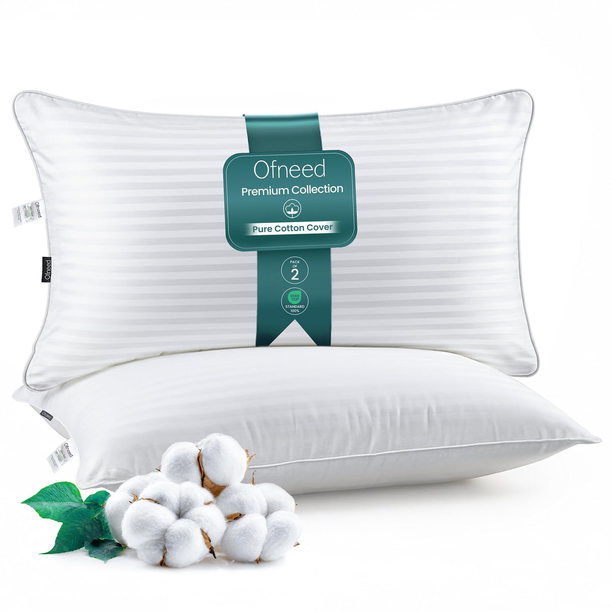 King Size Down Alternative Pillows Set of 2 Cotton Cover 20"x36" N914