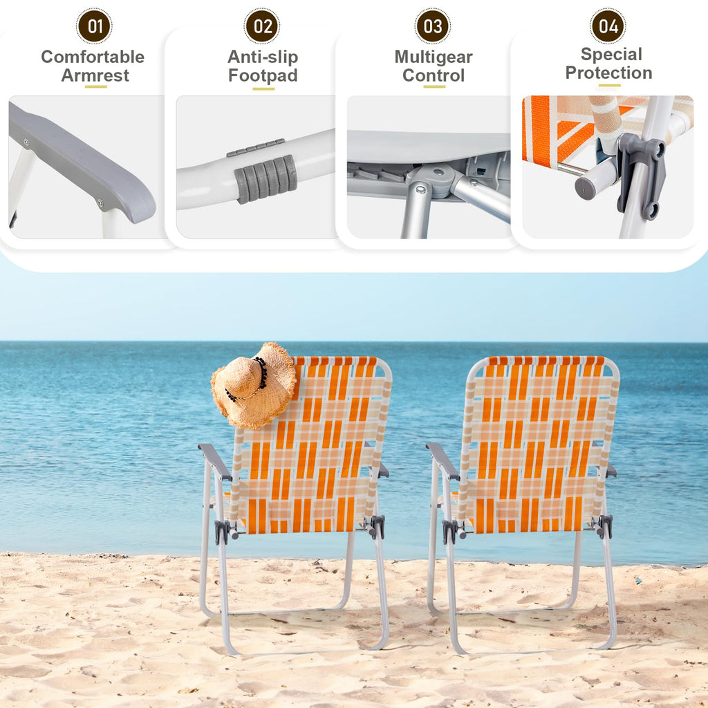Orange & White Set of 2 Webbed Folding Beach Chairs A8236