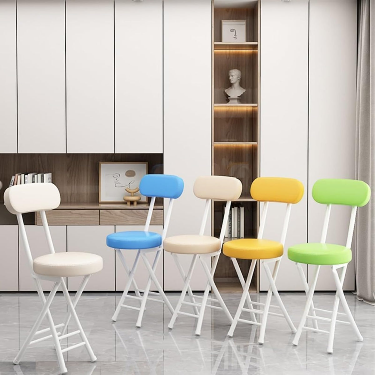 Black Cushioned Folding Stool with Backrest W7434