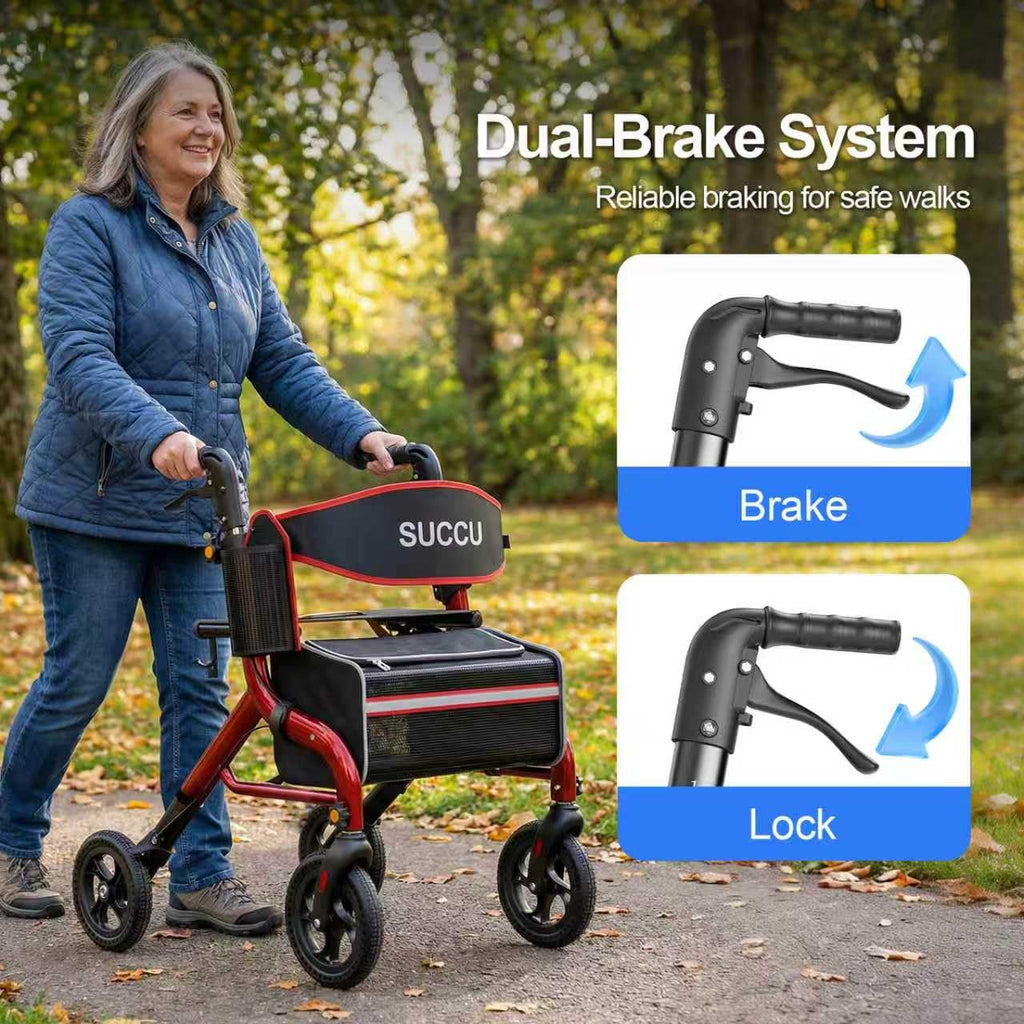 Red 8" All-Terrain Rollator Walker M58569