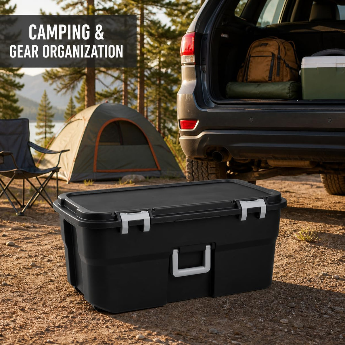Black 22 Gallon Plastic Storage Trunk with Wheels P96472