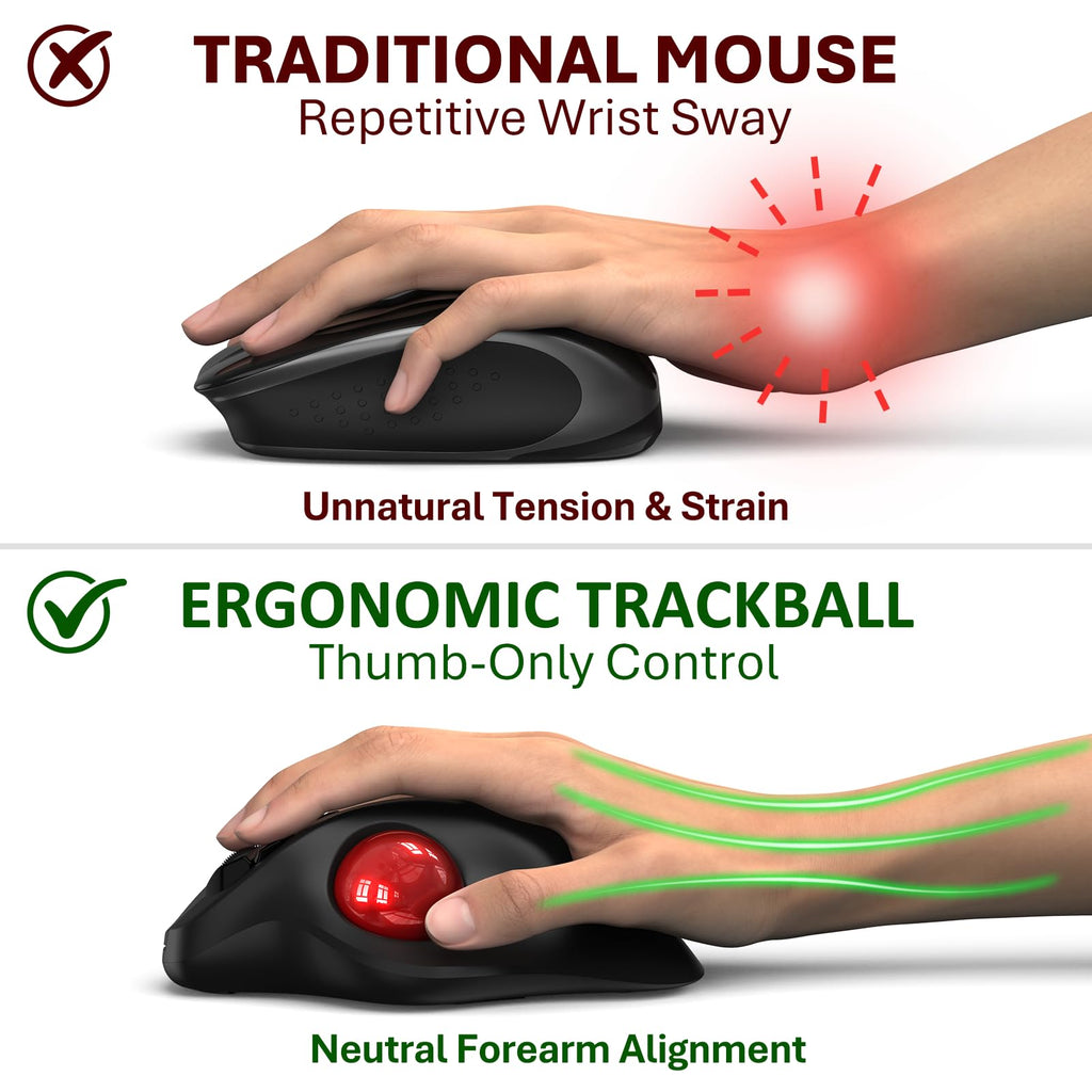 Wireless Trackball Mouse, Ergonomic with 30° Tilt, 5 DPI, Red P595434