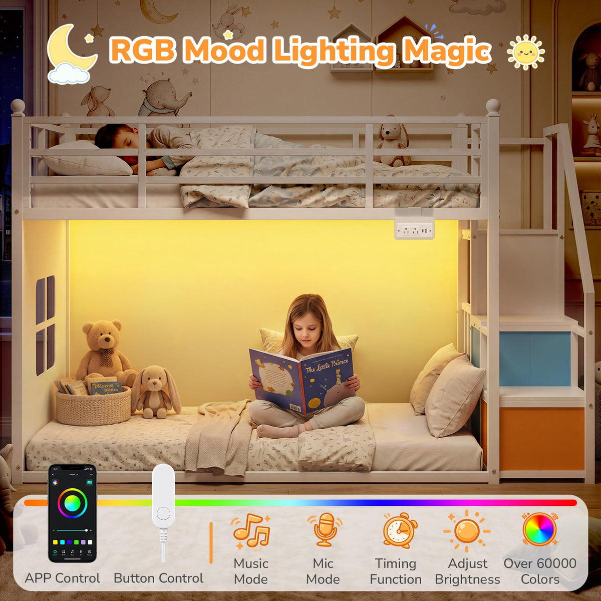 White Twin Over Twin Bunk Bed with Stairs and 3 Storage Drawers P720