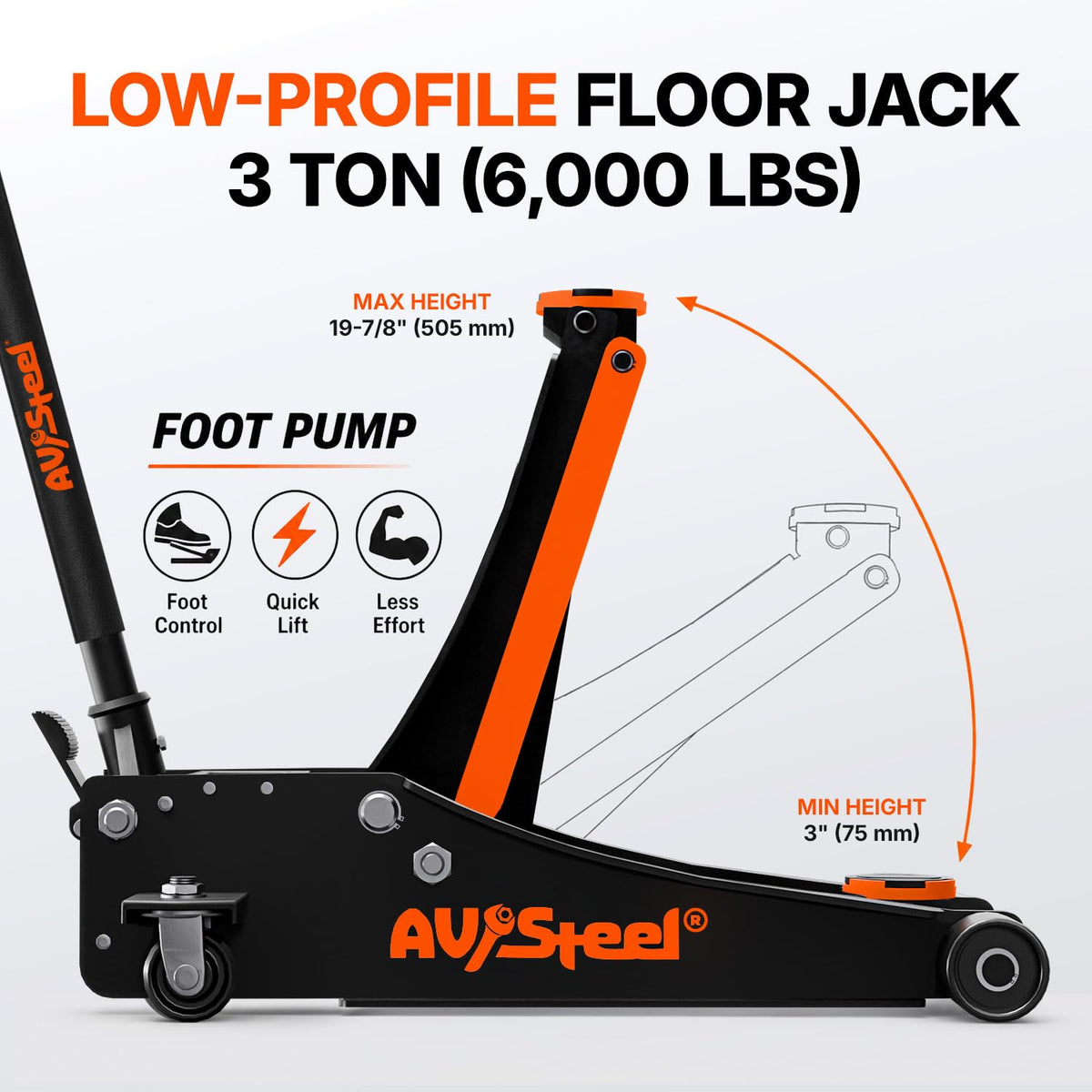 3 Ton Low Profile Hydraulic Steel Floor Jack T325
