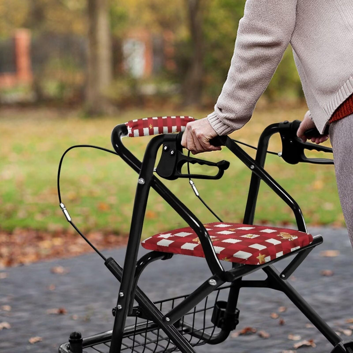 Red Lattice Rollator Walker Accessories Seat and Backrest Rollbar Covers Washable O139764