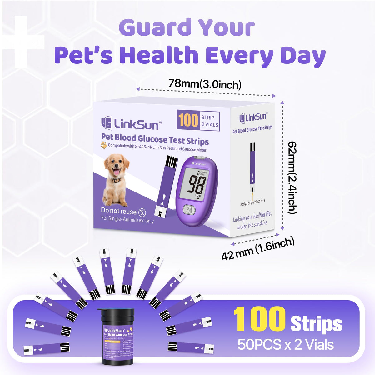 Pet Glucose Test Strip for Dogs & Cats, 100PCS F50513