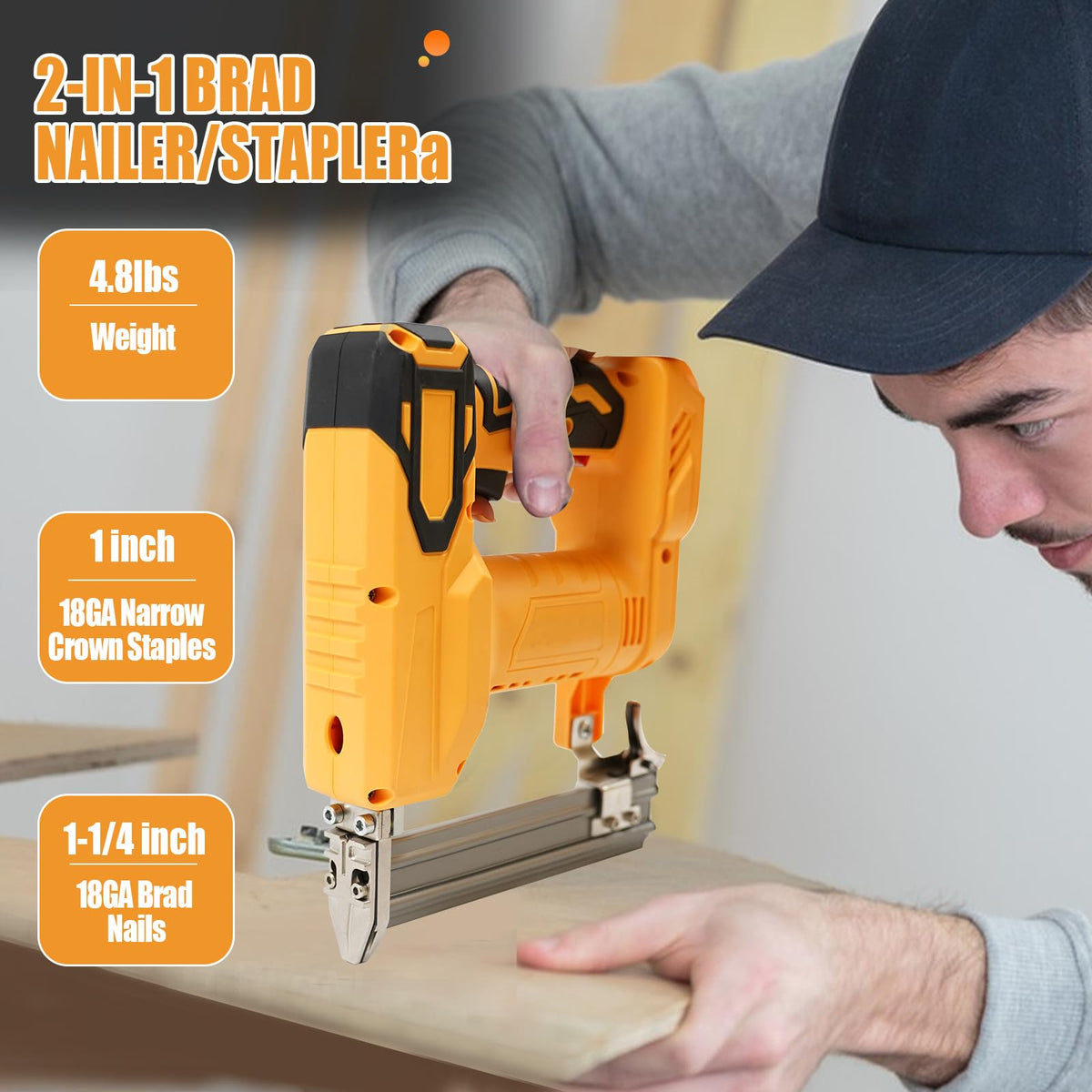 Cordless 2-in-1 Brad Nailer/Stapler Kit with 1000 Straight Nails, 500 U Nails S165