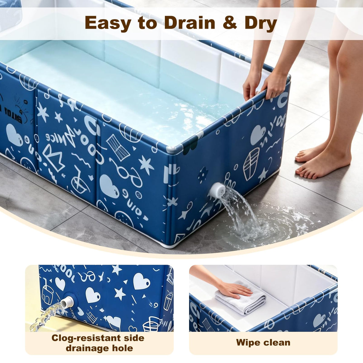 Foldable Dog Bathtub for Small to Medium Dogs & Cats, Blue S570