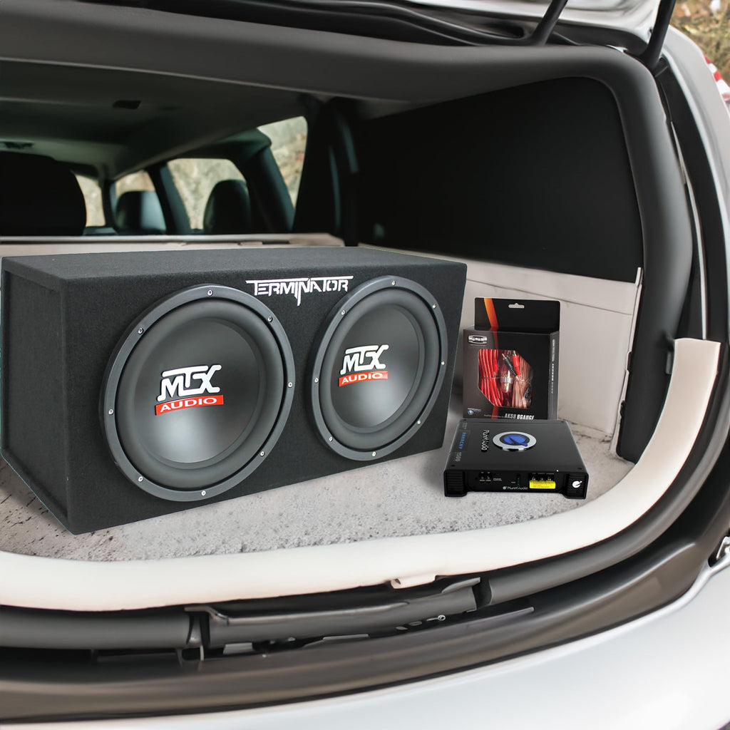 Dual 12" Subwoofers Loaded Enclosure with Amp & Wiring Kit W10079
