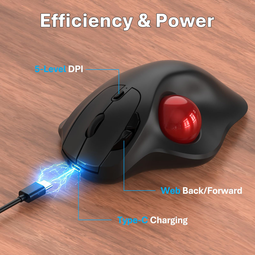 Wireless Trackball Mouse, Ergonomic with 30° Tilt, 5 DPI, Red P595434