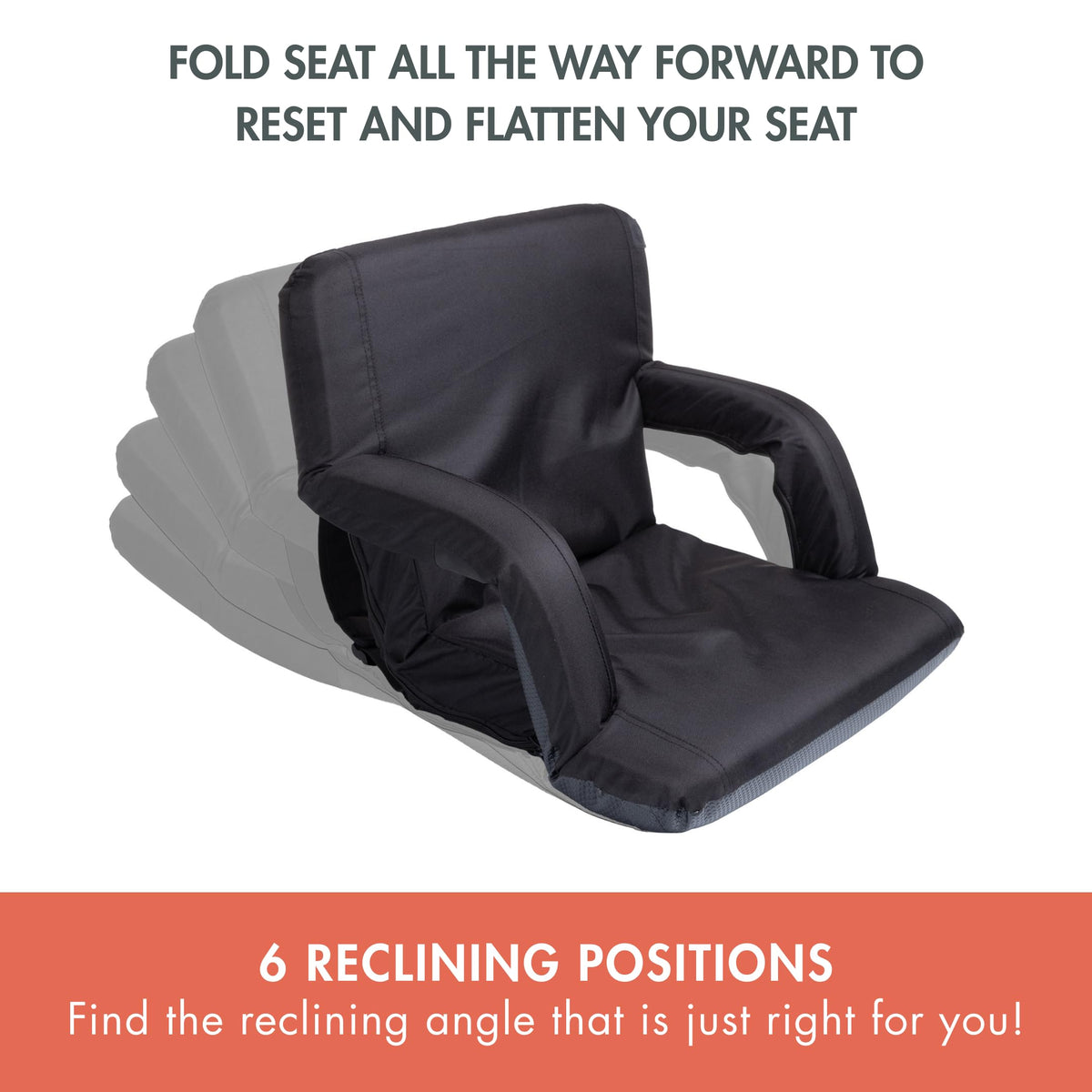 Portable Reclining Folding Stadium Seat with Back Support, Black W278