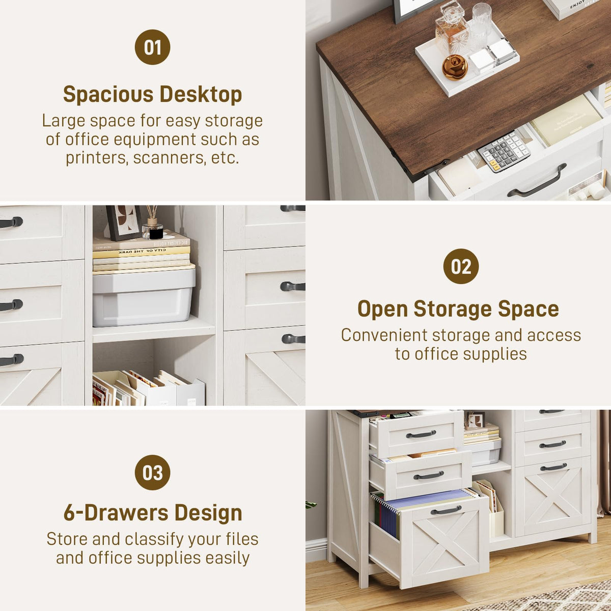White and Brown 6 Drawer File Cabinet E570