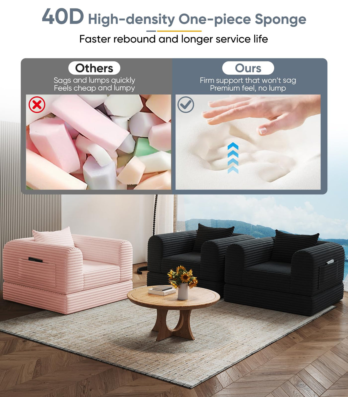 2 in 1 Convertible Sleeper Chair Folding Sofa Bed D883190