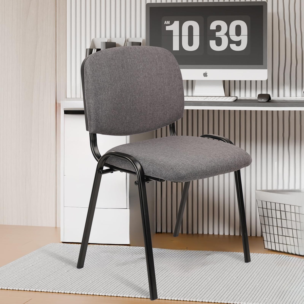 Set of 5 Grey Fabric Stackable Chairs Metal Frame P666