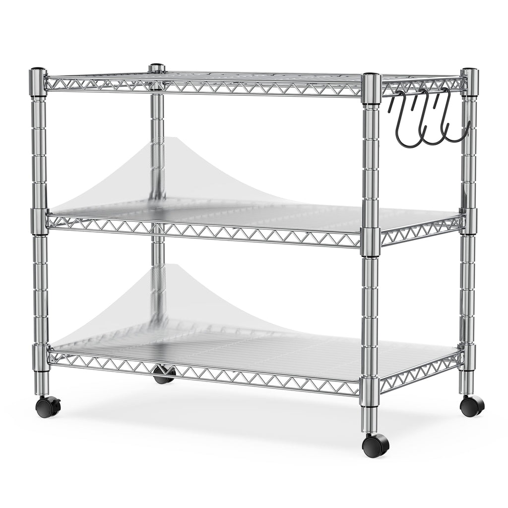 Heavy Duty 3-Shelf Chrome Steel Shelving Unit with Wheels S32281