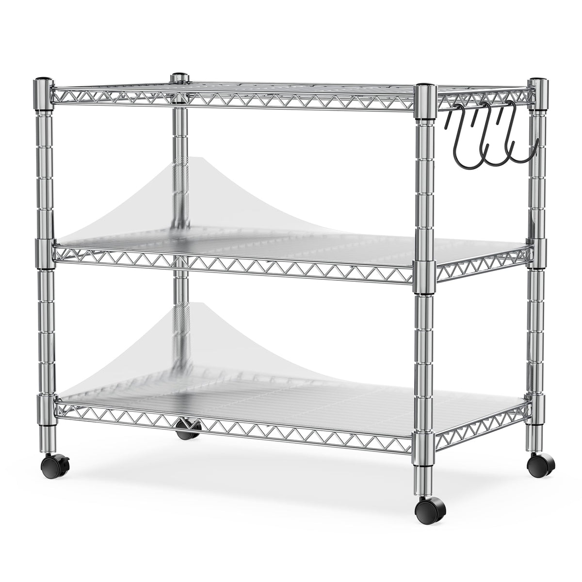 Heavy Duty 3-Shelf Chrome Steel Shelving Unit with Wheels S32281