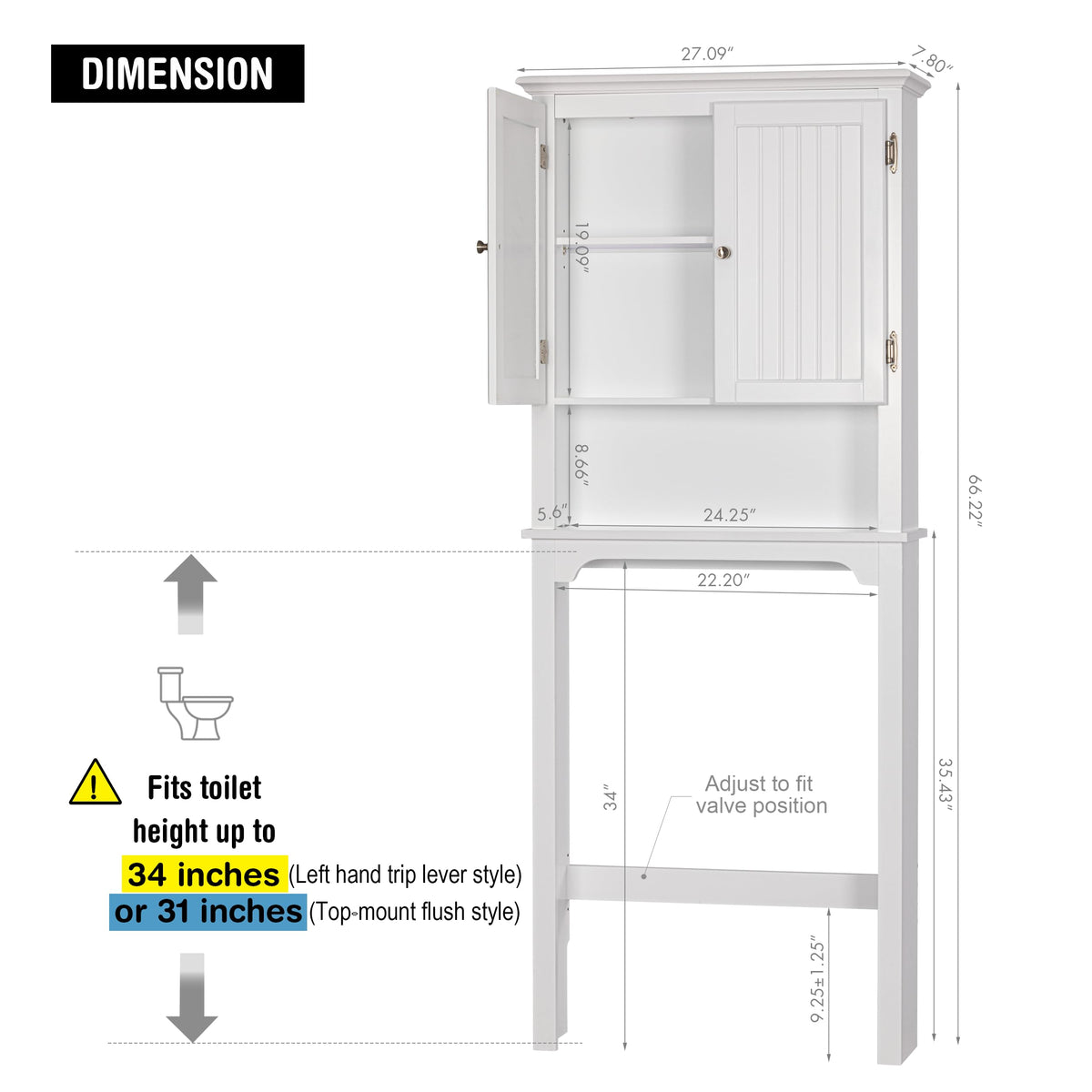 White Bathroom Storage Cabinet with Doors Q607413