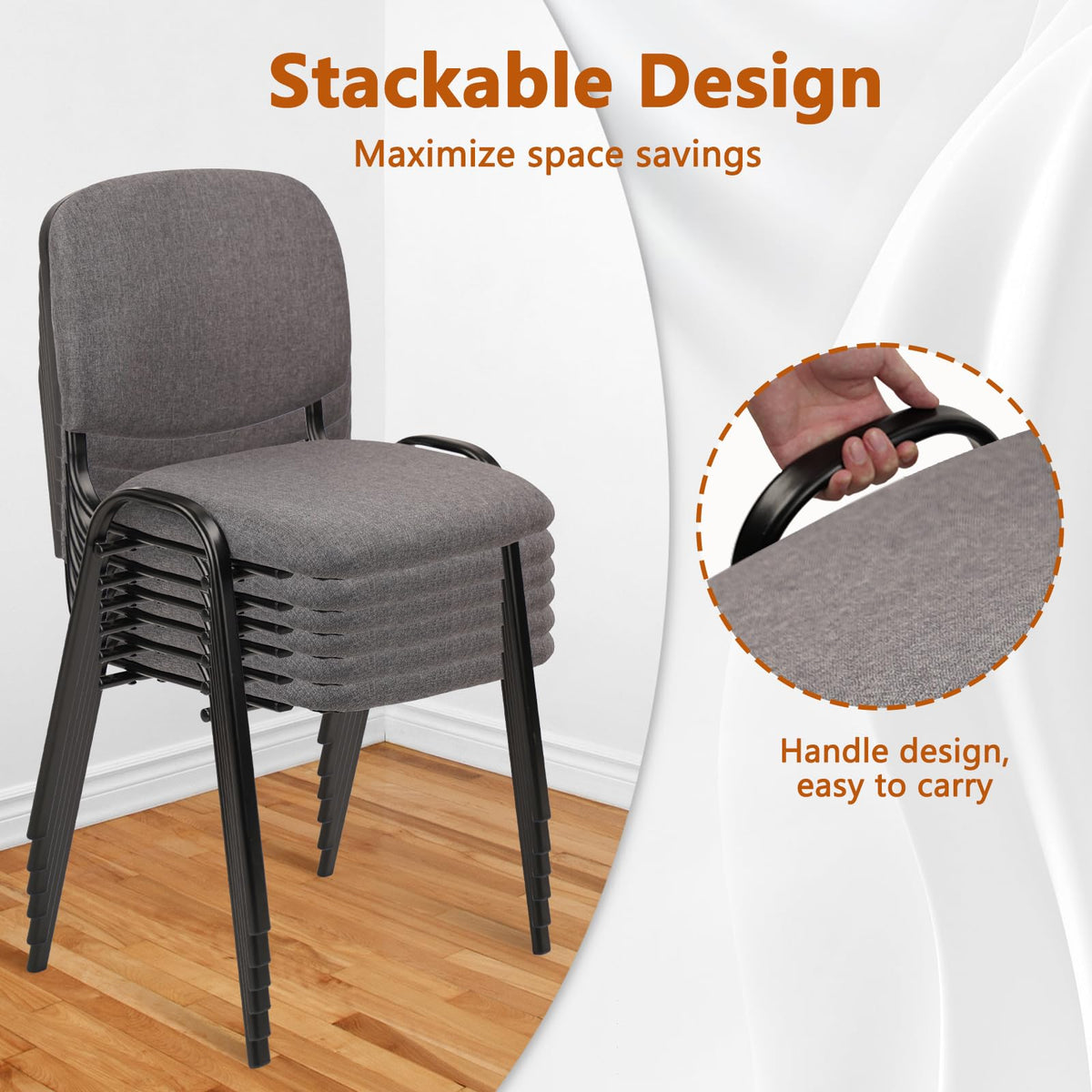 Set of 5 Grey Fabric Stackable Chairs Metal Frame P666