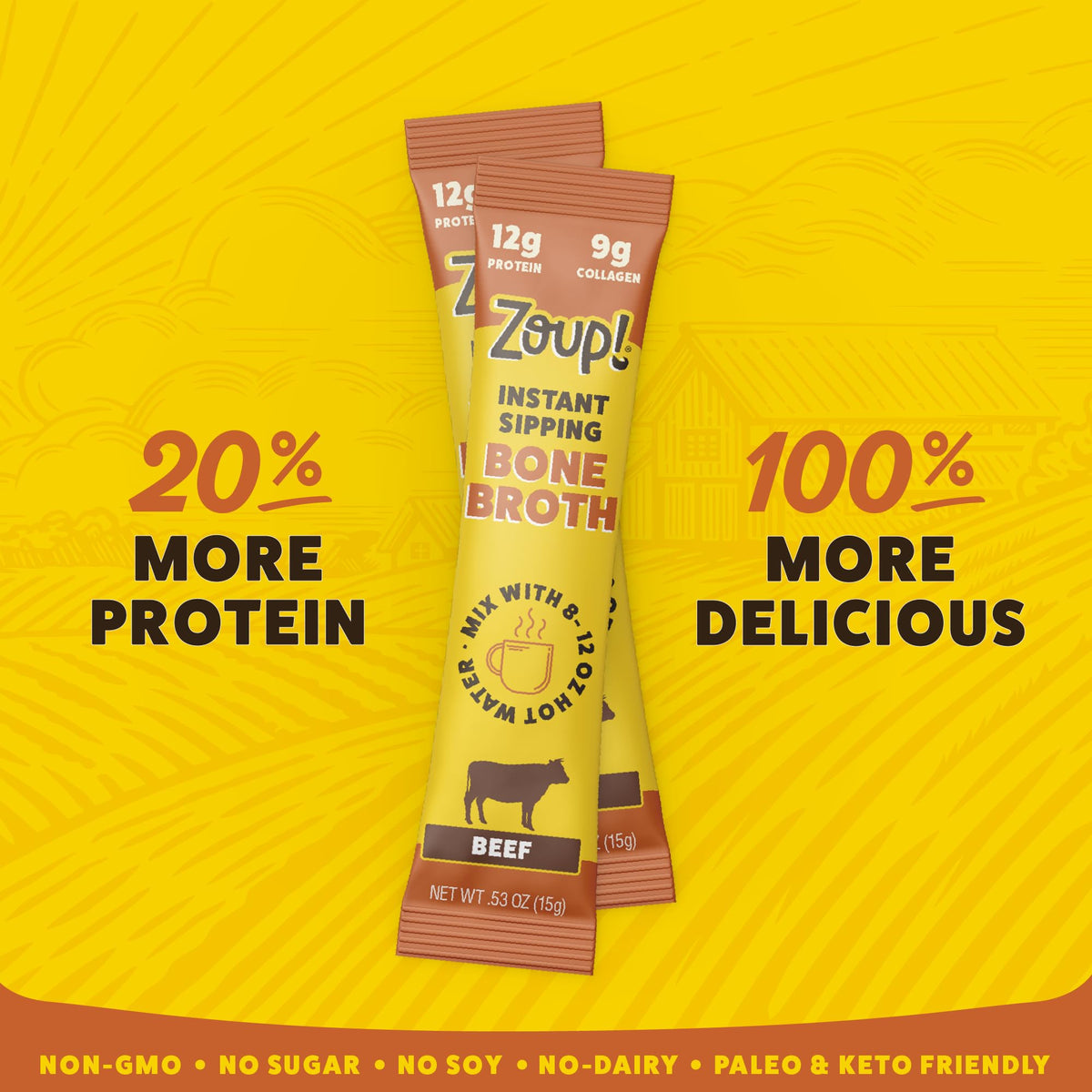 Instant Sipping Bone Broth Mix Beef 0.53 oz Pack of 30 J502