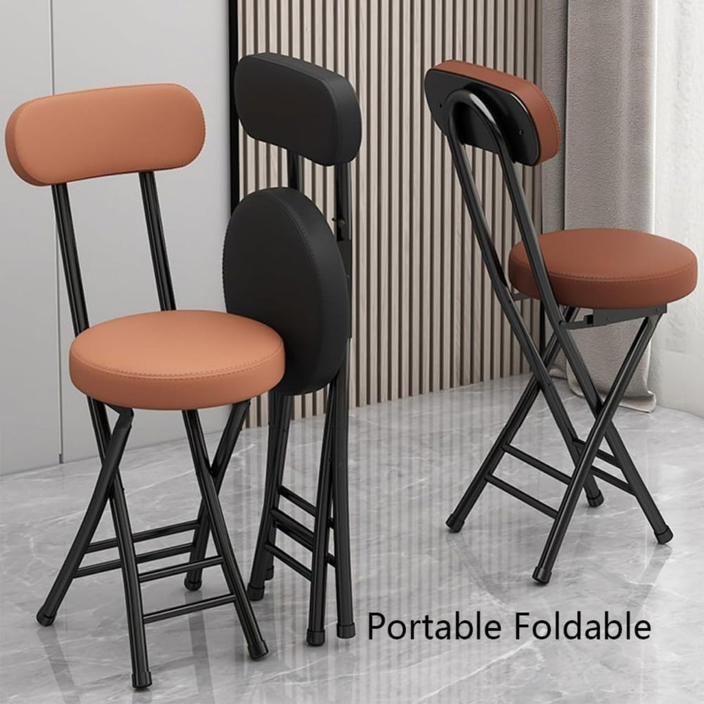 Black Cushioned Folding Stool with Backrest W7434