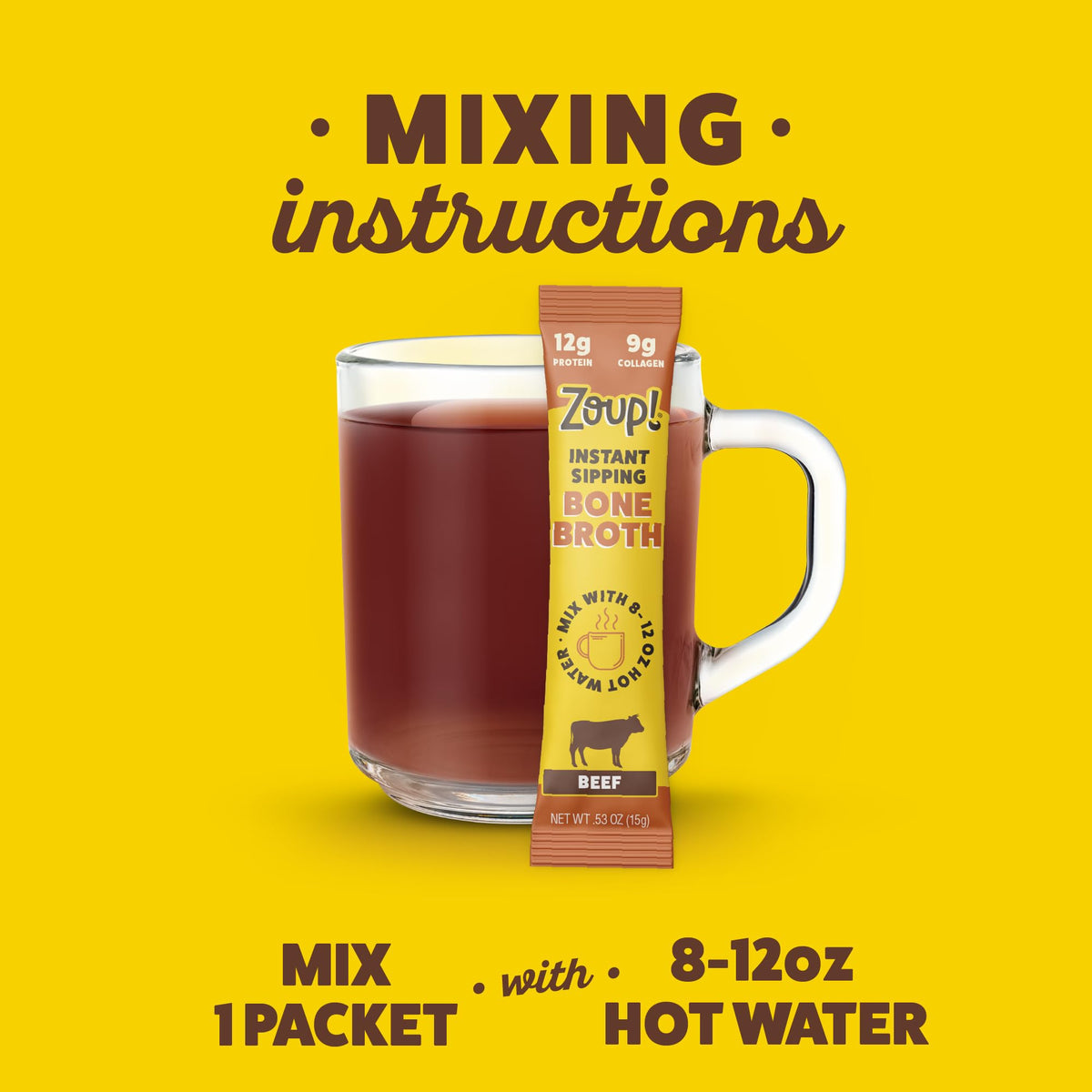 Instant Sipping Bone Broth Mix Beef 0.53 oz Pack of 30 J502