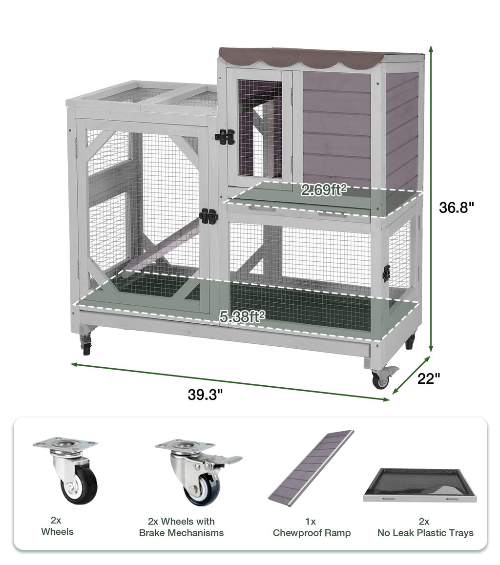 Wooden Rabbit Cage on Wheels with Ramp F73187